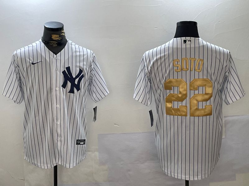 Men New York Yankees 22 Soto White Stripe Fashion Nike 2024 MLB Jersey style 5